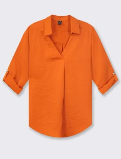 Piazza Italia Camicia scollo a V con manica lunga risvoltabile con alette - Arancio Arancione Cheap