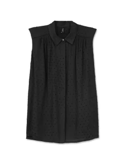 Piazza Italia Camicia smanicata in viscosa leggera con inserti su spalla - Nero Outlet