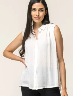 Piazza Italia Camicia smanicata in viscosa leggera con inserti su spalla - latte Bianco Online