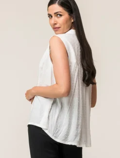 Piazza Italia Camicia smanicata in viscosa leggera con inserti su spalla - latte Bianco Online