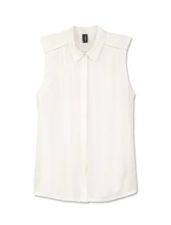 Piazza Italia Camicia smanicata in viscosa leggera con inserti su spalla - latte Bianco Online