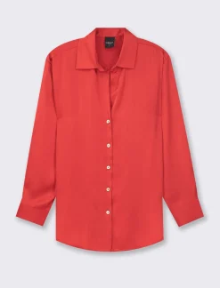 Piazza Italia Camicia stampata in rasocon bottoni in madreperla - Rosso Online