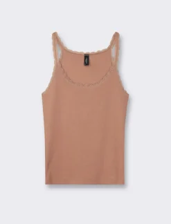 Piazza Italia Canotta con spalline e scollatura profonda in pizzo, vestibilità slim - castoro Grigio Online