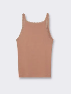 Piazza Italia Canotta con spalline e scollatura profonda in pizzo, vestibilità slim - castoro Grigio Online