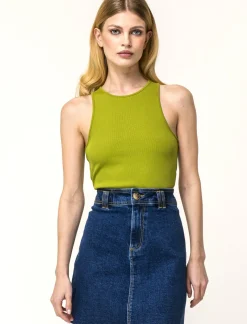 Piazza Italia Canotta cropped in tessuto elastico a costina doppia vestibilità slim - pistacchio Verde Shop