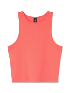 Piazza Italia Canotta cropped in tessuto elastico a costina doppia vestibilità slim - Corallo Arancione Flash Sale