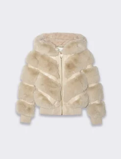 Piazza Italia Capospalla da bambina in finta pelle con intarsi in finta pelliccia che creano un motivo a V - Beige Store