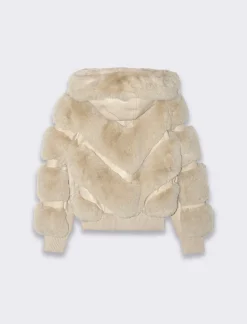 Piazza Italia Capospalla da bambina in finta pelle con intarsi in finta pelliccia che creano un motivo a V - Beige Store