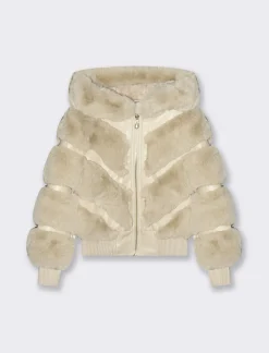 Piazza Italia Capospalla da bambina in finta pelle con intarsi in finta pelliccia che creano un motivo a V - Beige Store