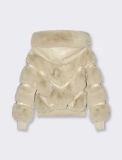 Piazza Italia Capospalla da bambina in finta pelle con intarsi in finta pelliccia che creano un motivo a V - Beige Store