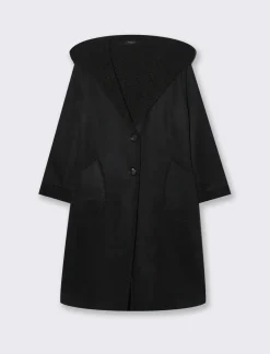 Piazza Italia Capotto con cappuccio in tessuto boucle - Nero Outlet