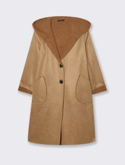 Piazza Italia Capotto con cappuccio in tessuto boucle - Cammello Sale