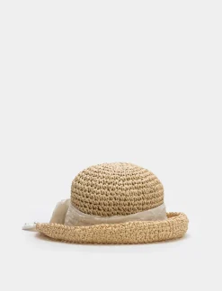 Piazza Italia Cappello bambina con fiocco pizzo sangallo - Bianco Hot