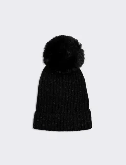 Piazza Italia Cappello da bambina lurex a coste con pon pon - Nero Shop