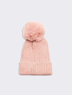 Piazza Italia Cappello da bambina lurex a coste con pon pon - Rosa Online