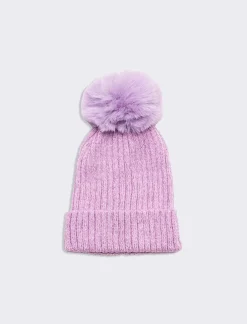 Piazza Italia Cappello da bambina lurex a coste con pon pon - Lilla Viola Best Sale