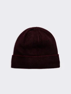 Piazza Italia Cappello modello cuffia con motivo spigato e risvolto - Bordeaux Rosso Outlet