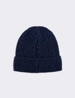 Piazza Italia Cappello modello cuffia da uomo in treccia con risvolto - Blu Hot