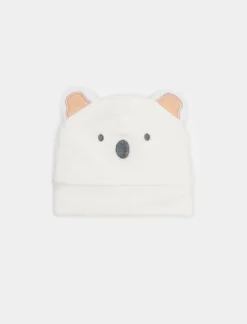 Piazza Italia Cappello modello cuffia motivo orsetto in microciniglia - sporco Bianco Sale