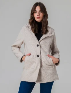 Piazza Italia Cappotto con bottoni in tessuto boucle - Avorio Beige New