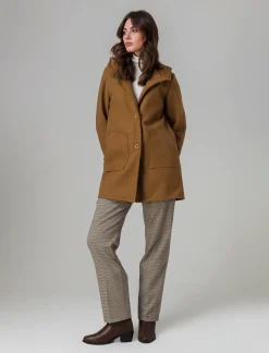 Piazza Italia Cappotto con cappuccio e tasche a taglio - Cammello Discount