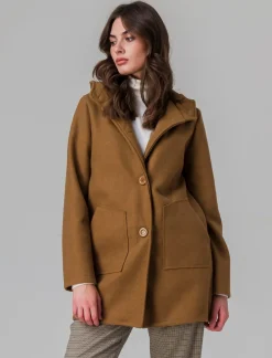 Piazza Italia Cappotto con cappuccio e tasche a taglio - Cammello Discount