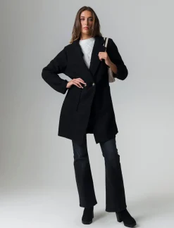 Piazza Italia Cappotto doppiopetto con tasche e toppa sul davanti - Nero Store