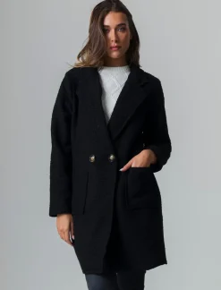 Piazza Italia Cappotto doppiopetto con tasche e toppa sul davanti - Nero Store