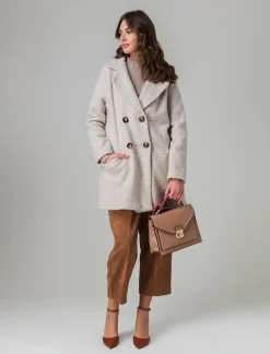 Piazza Italia Cappotto doppiopetto in tessuto bouclè - Avorio Beige Shop