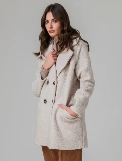 Piazza Italia Cappotto doppiopetto in tessuto bouclè - Avorio Beige Shop