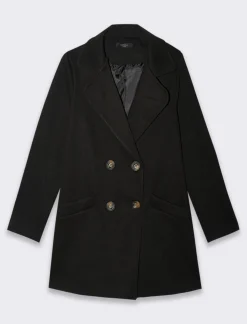 Piazza Italia Cappotto doppiopetto in tessuto diagonale - Nero Sale