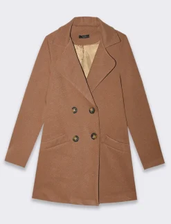 Piazza Italia Cappotto doppiopetto in tessuto diagonale - Cammello Best Sale