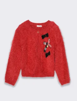 Piazza Italia Cardigan con bottoncino frontale e applicazione di fiocco a fantasia - Rosso Online