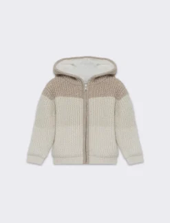 Piazza Italia Cardigan con cappuccio e zip, interno in pelliccia e colori a contrasto - Beige Outlet