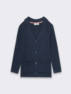 Piazza Italia Cardigan con collo stile classico e bottoni con maniche e taschine in tessuto a trecce - Blu Best Sale