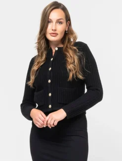 Piazza Italia Cardigan corto con bottoni utilites effetto metallo dorato - Nero Clearance