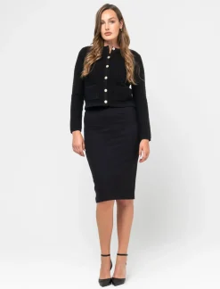 Piazza Italia Cardigan corto con bottoni utilites effetto metallo dorato - Nero Clearance