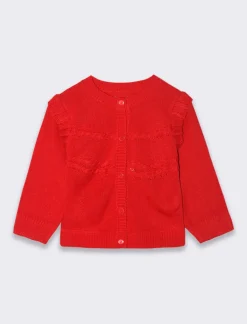 Piazza Italia Cardigan da neonata con bottoncini, rouches alle maniche e disegno frontale - Rosso Cheap