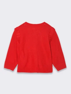 Piazza Italia Cardigan da neonata con bottoncini, rouches alle maniche e disegno frontale - Rosso Cheap