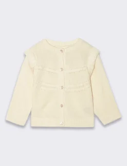 Piazza Italia Cardigan da neonata con bottoncini, rouches alle maniche e disegno frontale - Beige Outlet