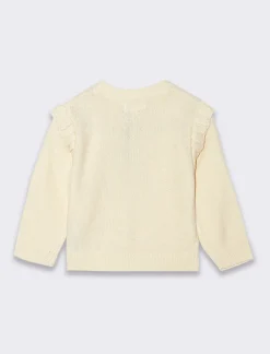 Piazza Italia Cardigan da neonata con bottoncini, rouches alle maniche e disegno frontale - Beige Outlet