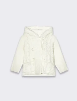 Piazza Italia Cardigan da neonata con cappuccio e bottoni con pelliccia interna - sporco Bianco Outlet
