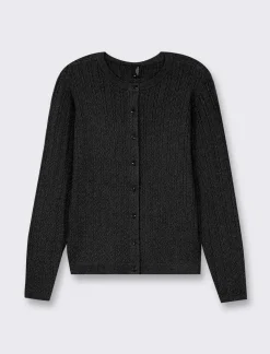 Piazza Italia Cardigan in maglia con lavorazione a treccia - Nero Outlet