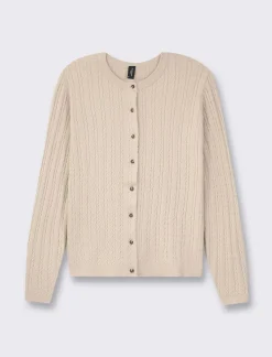 Piazza Italia Cardigan in maglia con lavorazione a treccia - Sabbia Beige Cheap