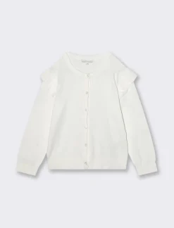 Piazza Italia Cardigan in maglia di cotone con rouches sulle spalle e abbottonatura sul davanti - Bianco Flash Sale