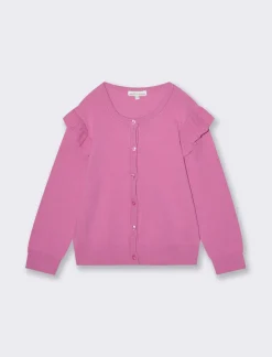 Piazza Italia Cardigan in maglia di cotone con rouches sulle spalle e abbottonatura sul davanti - Rosa Shop