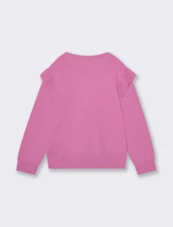 Piazza Italia Cardigan in maglia di cotone con rouches sulle spalle e abbottonatura sul davanti - Rosa Shop