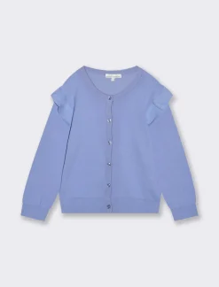 Piazza Italia Cardigan in maglia di cotone con rouches sulle spalle e abbottonatura sul davanti - CARTA DA ZUCCHERO Azzurro Outlet