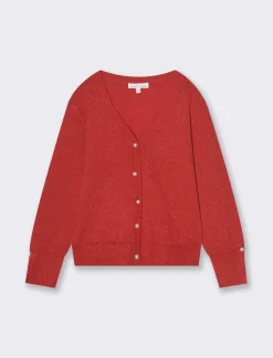 Piazza Italia Cardigan in maglia effetto brillante da bambina con bottone a forma di perla - Rosso Cheap