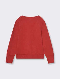 Piazza Italia Cardigan in maglia effetto brillante da bambina con bottone a forma di perla - Rosso Cheap